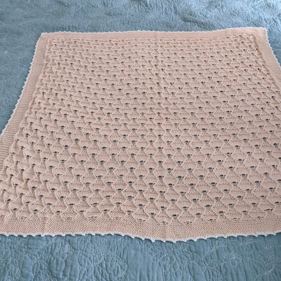 Hand Knitted Peach Bamboo Baby Blanket. - Picture 2 of 4